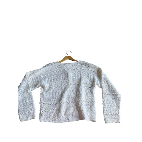 Vintage White Knit Cardigan Button Front Hand Knit Sweater Womens Medium - Picture 11 of 16